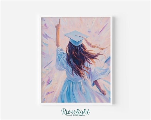 Graduation Celebration Art - Inspirational Young Woman With Cap, Printable Wall Art, Uplifting Pastel Colors, Dreamy Decor, Digital Download - Etsy