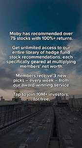 Join 10,000,000 investors and get Moby’s #1 stock pick for free. Moby 2023 top 5 picks returned: NVDA: 523% ELF: 258% PLTR: 274% META: 197% MOR: 124% Beyond 2023, Moby recommended: MicroStrategy, picked 9/9/2020, up 836% Tesla, picked on 4/9/20, is up 388% Texas Pacific Land Corp, picked on 3/20/20, is up 324% Nvidia, picked on 5/18/20, is up 991% Eli, picked 1/18/2020, is up 453% Elf Beauty, picked on 2/3/22, is up 409% And these are just the tip of the iceberg! | moby.co