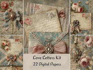 Victorian Love Letters Kit 22 Printable Journal Pages With Lace, Bows, Brooches Vintage Blue Pink Stationery for Romantic Scrapbooking Craft - Etsy