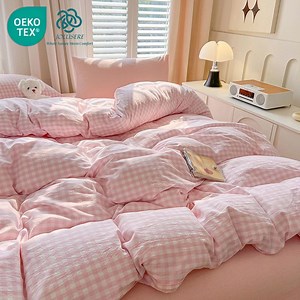 JOLUSERE Soft Pink White Plaid Comforter King Sets, 3 Pieces Breathable Plaid Buffalo Checkered Comforter for All Season