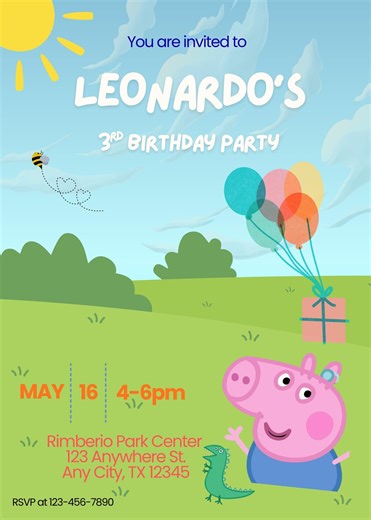 Georgie Pig Birthday Invitation Digital Canva Printable - Etsy