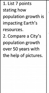 Questions:List 7 points stating how population growth is impac... | Filo