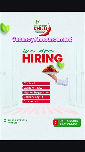 Job Vacancies at Green Red Chilly Restaurant