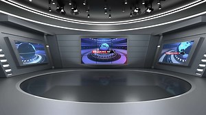 News Studio, Backdrop For TV Shows .TV On Wall.3D Virtual News Studio Background