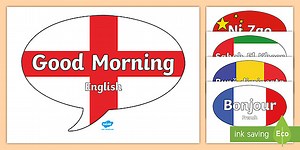 Mixed Language Good Morning Speech Bubble Display Sign
