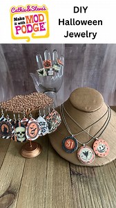 7.2K views · 144 reactions | Create fun Halloween jewelry Mod Podge Dimensional Magic and Scrapbook Paper! No resin needed! Cathie from Handmade Happy Hour with Cathie Filian is teaching this easy Jewelry Making Craft.  Learn more about Mod Podge at plaidonline.com/mod-podge  Watch more Make It With Mod Podge: bit.ly/MakeItWithModPodge  Sign up for our newsletter! plaidonline.com/email-signup #ModPodge #jewelry #Halloween | Plaid Crafts | Facebook