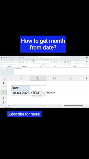 How to get month from date? #excelshortcuts