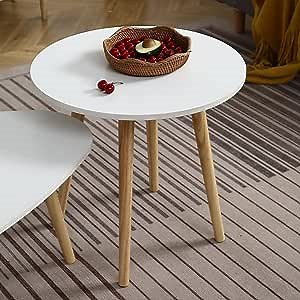 Modern Small Coffee Table - White Medieval Style for Living Room, (Small Round White Mid Century Coffee Tables, 21.7" D x 21.7" W x 20" H)