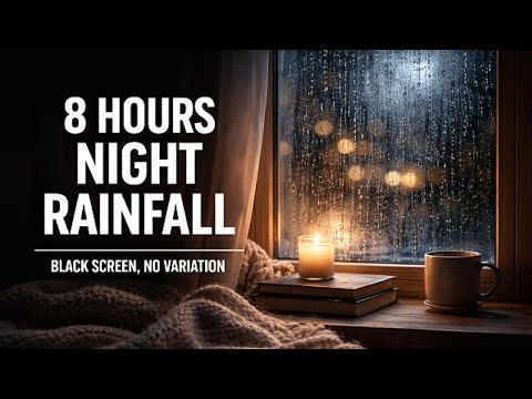 8 Hours Night Rainfall – Black Screen, No Variation | Still Night Audio