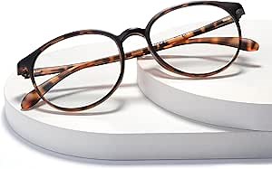 Blue Light Glasses, Women and Men Computer Glasses Anti-Glare/Anti-UV/Relieve Eye Strain/Minimize Headache/Improve Night Sleep, Lightweight TR90 Round Tortoise shell Eyeglasses