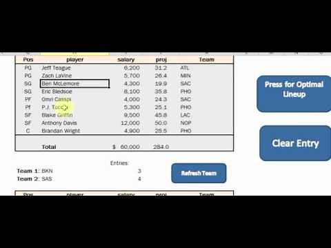 NBA Optimal Lineup Spreadsheet for Excel - Solver Version 2