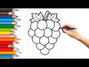 Cute Grapes Coloring for Kids | Easy Fruit Drawing | Learn Colours
