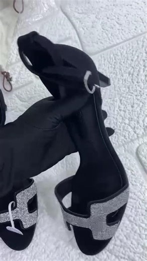 Hermès Sparkle “H” Open-Toe Sandals – Black & Silver