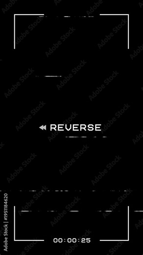 Vertical VHS tape reverse animation with analog distortion, static noise, and glitch interference.
