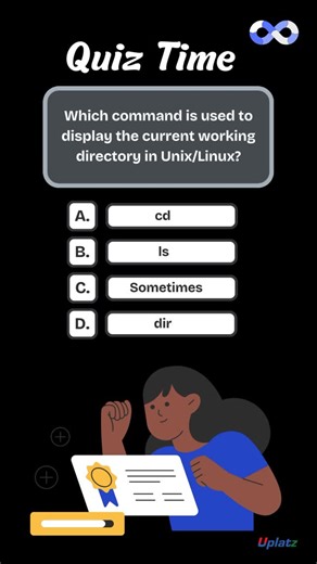 Uplatz on Instagram: "Do you know which command shows the current working directory in Unix/Linux? 🤔 Only one option is correct 👀 Drop your answer in the comments 👇 Let’s see who’s really practicing Linux, not just reading it 😄 🌐 uplatz.com 📩 support@uplatz.com 📞 +44 7836 212635 #quiztime #linuxquiz #unixlinux #techquiz #itstudents"