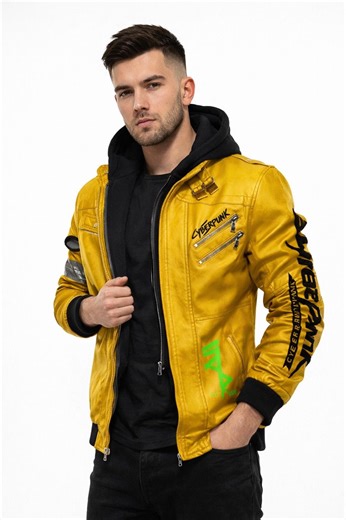 Cyberpunk Anime Jacket Yellow Biker Style Futuristic Streetwear Cosplay Outfit Gamer Gift for Him - Etsy