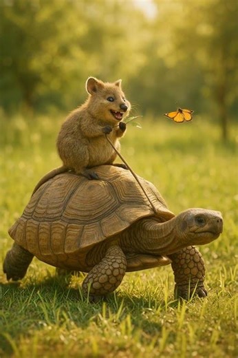 🐢Nature’s Slow Taxi ! Quokka on Turtleback Adventure 🌿