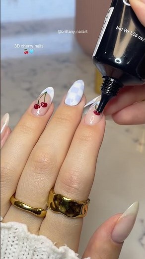I did 3D nail art for the first time and am OBSESSED 🍒 diy gel nail tutorial #nails #nailart