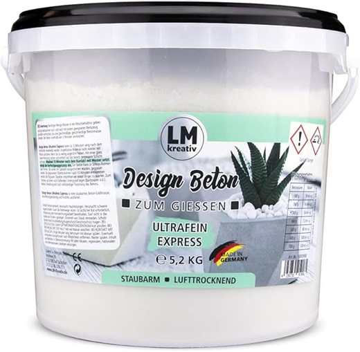 LM Design Beton - Ultrafein Express (5,2 kg) zum Basteln. Extrem feiner & schnell trocknender Bastelbeton für sehr glatte und filigrane Oberflächen. Ideal als Gießbeton oder zum Abformen