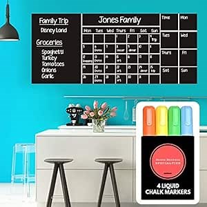Wall Calendar Chalkboard Dry Erase Calendar (X Large 53”x 22”) Monthly, Weekly Organizer, Drawing Board, 4 Liquid Chalk Markers & Eraser, 2019 Planner for Family Activities, Chores, School, Work