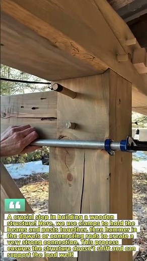 The Process of Installing Connecting Pins on Wooden Structures.
