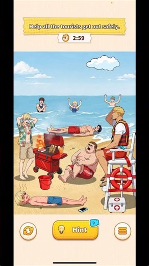 Brain puzzle 3 help all the tourists get out safely #brainpuzzle #beach beach lifeguard