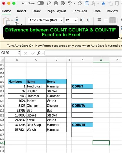 Different between COUNT, COUNTA & COUNTIF in Excel #excel #exceltips #exceltricks #exceltutorial #msexcel