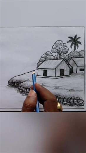 scenery drawing #drawing #landscapedrawing #drawing_tutorial #art #easyhouse #scenerydrawing