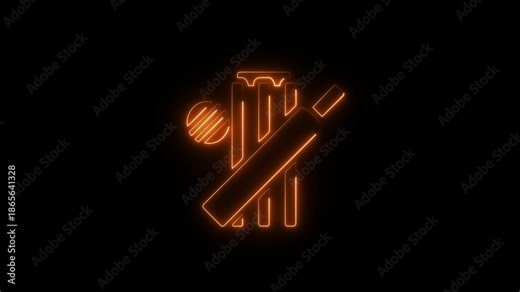 Glowing neon cricket icon isolated on black background. HD Video motion graphic animation. criket turnament. isolated on transparent background.
