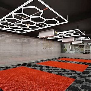 Modern LED Hexagon Garage Light Fixture 6000K 672W 14 Grid Hexagon Light Set With Rectangle Frame for Garage, Detail Shop, Commercial Store, Office, etc. 70,000+ Lumens 110V 15.98FT X 7.88FT