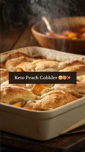 Keto Peach Cobbler #KetoPeachCobbler #LowCarbDesserts #HealthyBaking #KetoComfortFood