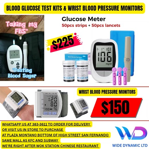 Home Health Monitoring Kit – Blood Sugar & Blood Pressure Stay on top of your daily wellness routine with reliable home monitoring tools. Perfect for anyone who wants convenient at-home health tracking with easy-to-use devices and clear digital readings. Blood Glucose Test Kit – $225 Includes blood glucose meter, 50 test strips, 50 needles (lancets), and full testing unit. Designed for simple, fast, and consistent home testing. Digital Blood Pressure Monitor – $150 Easy one-button operation with