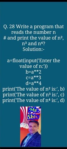 Write a program in Python that reads a number and print the value of n, n2 and n3?