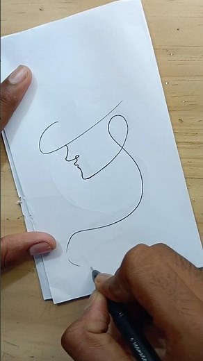 One Line Girl Face Drawing | Elegant Face Line Art with Gel Pen