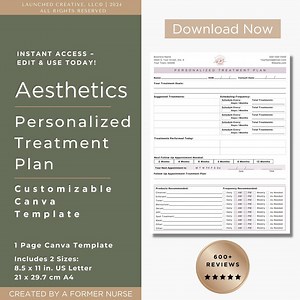 Aesthetic Treatment Plan Form Template | Cosmetic Nurse Medspa Esthetician Consult Treatment Plan | Medspa Treatment Plan Canva Template V2 - Etsy