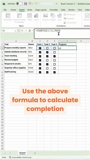 Track Tasks with Checkboxes and a Progress Bar with Excel