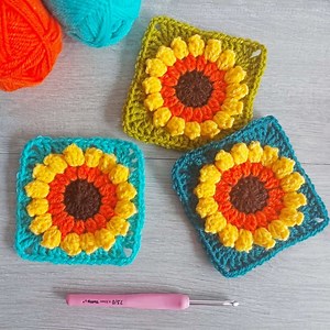 Free Crochet Sunflower Granny Square Pattern
