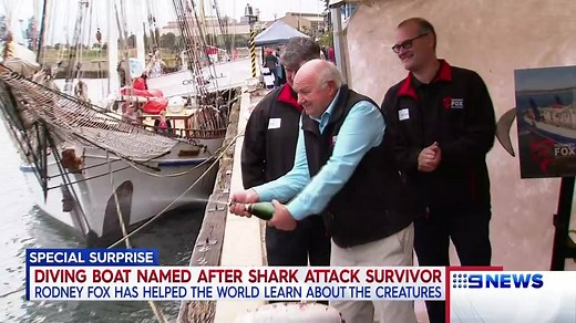 25K views · 673 reactions | Rodney Fox, the South Australian man who survived a shark attack and then invented a cage to swim with them, has been honoured with a new diving boat named after him. #9News | https://9News.com.au | 9 News Adelaide | Facebook