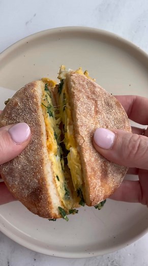 These English Muffin Breakfast Sandwich’s are so simple to make and are GREAT for a quick and easy breakfast on the go! They’re easily customizable to suite for taste and can be made ahead as a freezer breakfast! Ingredients ▢2 english muffins sliced in half ▢3 large eggs whisked ▢¼ cup of cheese we usually use sharp cheddar but really any melting cheese works well ▢⅔ cup of chopped spinach ▢salt and pepper to taste | Food With Feeling