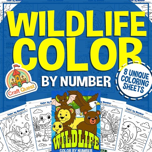 Wildlife Color-by-number Activity for Kids | 8 Printable Animal Coloring Pages | Preschool and Kindergarten Art | PDF Download - Etsy