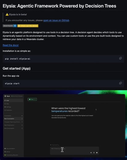Agentic RAG using Decision Tree with tools. The AI agent intelligently decides what tools to use and when to stop based on results. 100% open-source. - https://github.com/weaviate/elysia | Md Ismail Sojal