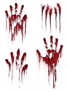 Bloody hand print isolated on white background. Horror scary blood...