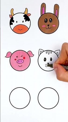 How To Draw FARM ANIMALS from Just One Shape! Kids Drawing Fun 🐮🐷🐔🎨