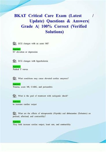 Bkat Critical Care Exam Latest Update Questions En Answers Grade A 100 Correct Verified So new vid