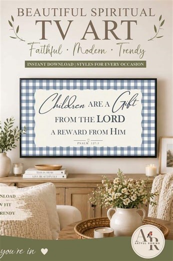 #shorts #frametvart Christian Bible Verse Psalm 127 3 Children Gift from Lord Blue Gingham #tvart