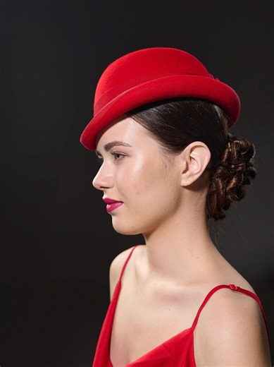 Red Felt Bowler Hat: Red Derby Handcrafted Headpiece - Etsy