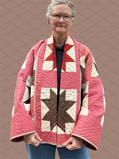 Quilted Jacket Made From an Antique Hand Stitched Patchwork Quilt in Rose and Brown - Etsy