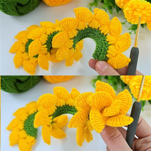 WOW!💛 Super Easy 3D Crochet Flower with Puffy Petals | Step-by-Step Tutorial #crochet #fblifestyle | Crochet knitting love