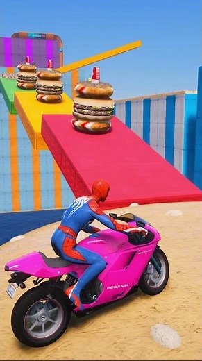 SPIDER-MAN against VENOM FULL COLOURS on Motorcycle in 🌈RAINBOW SPIDERS BRIDGE | GTA MULTIVERSE5