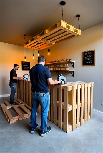 Pallet Bar Counter #pallets #palette #bar #wine #winebar #winelover #woodworking #woodenfurniture #woodwork #wood #diy #diyprojects #home #HomeImprovement #homedecor #homemade #HomeRenovation #House | DIY Pallets Ideas